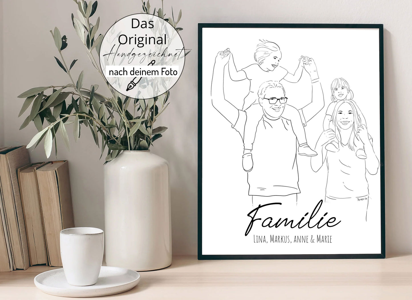 Line Art Poster "Familie" nach deinem Foto mit Wunschtext