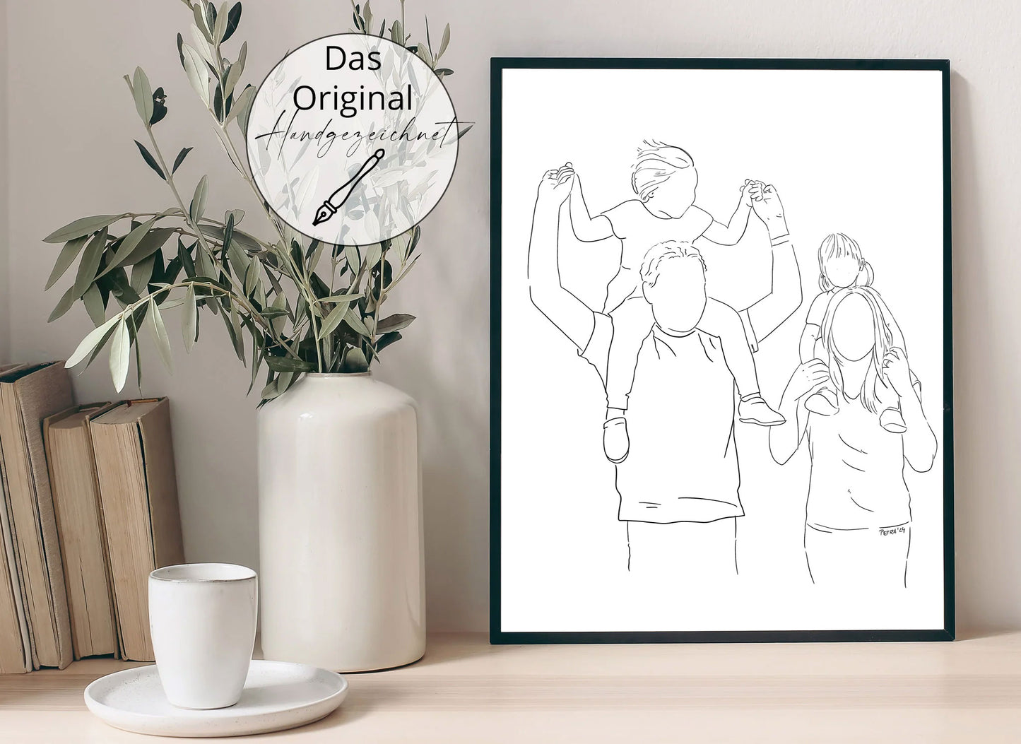 Line Art Poster "Familie" nach deinem Foto mit Wunschtext