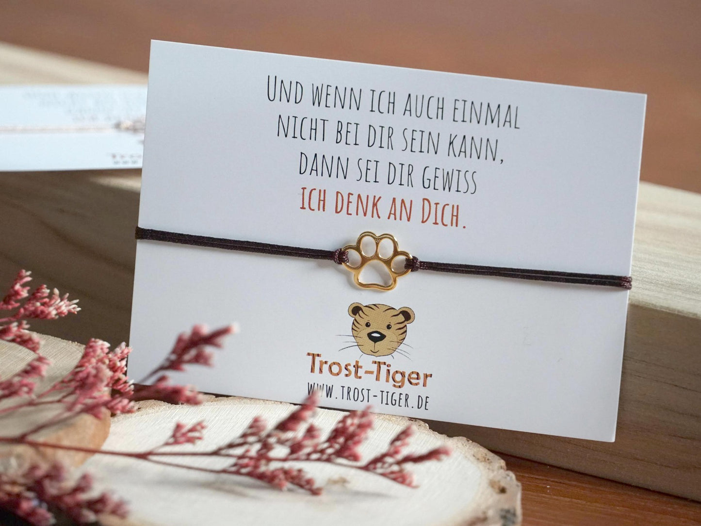 Armband mit Echtschmuck Anhänger "Tatze" und Postkarte